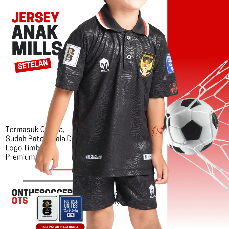 Setelan Jersey Anak Mills Hitam Timnas Indonesia
