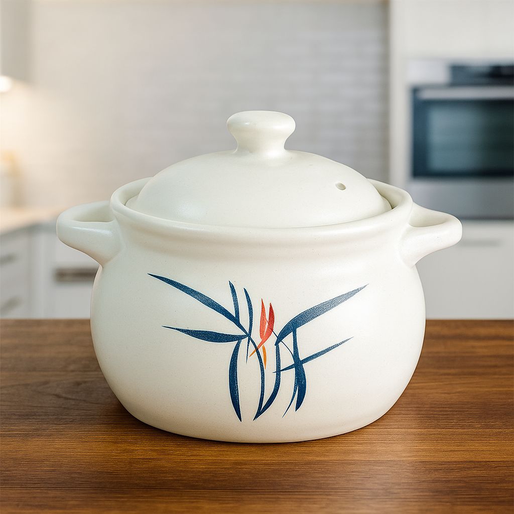 Panci keramik sapo tahu - panci keramik masak obat - masak bubur - tahan panas - 2000 ml model ceper