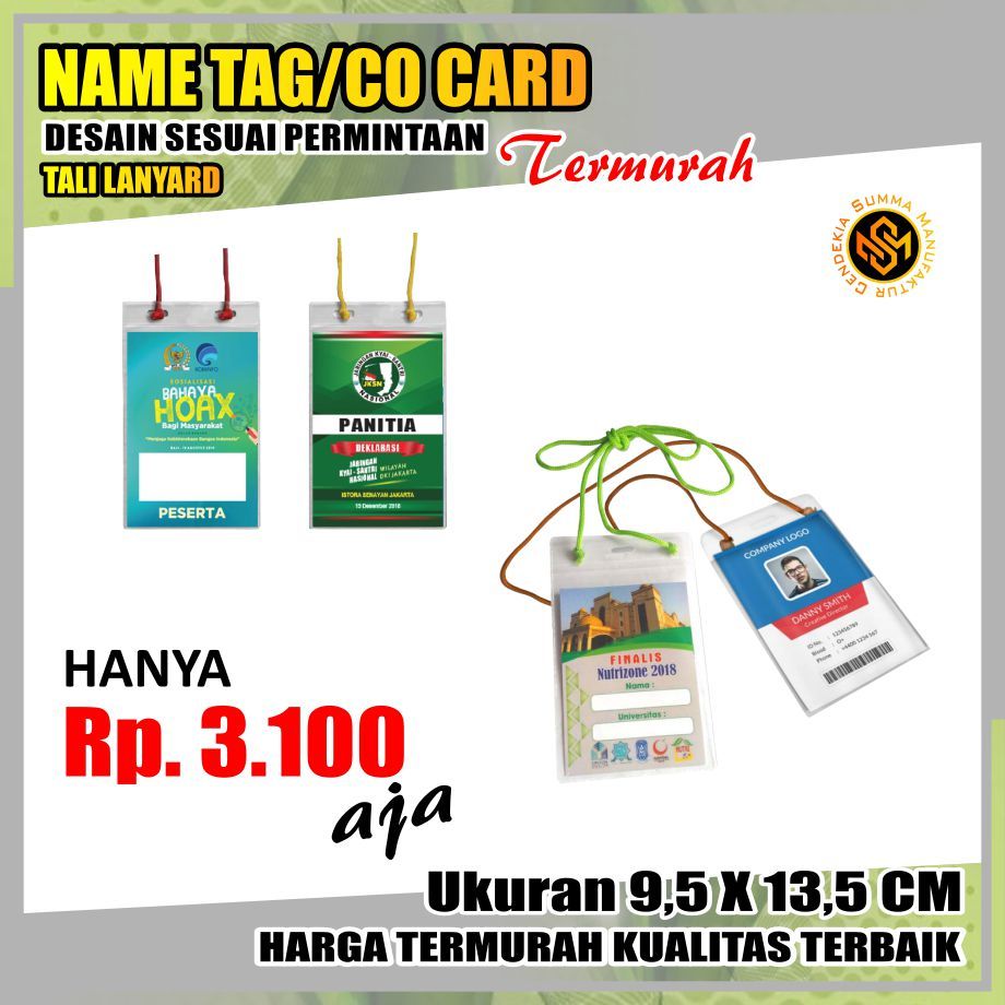 

Co Card ID 9,5 x 13,5 CM Tali Lanyard Kartu Panitia Peserta Name Tag Seminar Ospek Event Kurban Qurban Zakat HUT RI Agustusan Mika Plastik