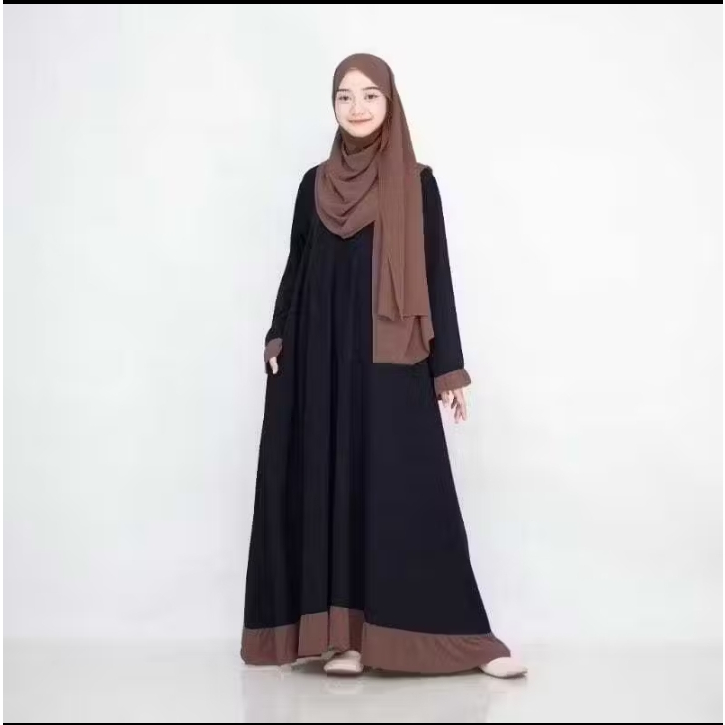 Gamis Abaya Hitam Anak Perempuan 11 Sampai 17 Tahun Liyana Syar'i Set Pashmina Bahan Ceruty Babydoll