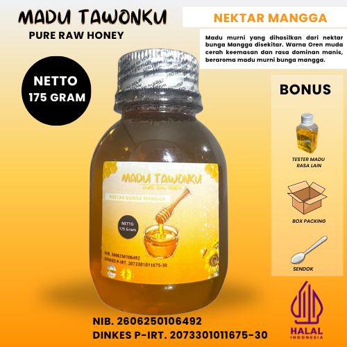 

Madu Murni Nektar Bunga Mangga 175 Gram Tanpa Campuran Resmi Bersertifikat P-IRT
