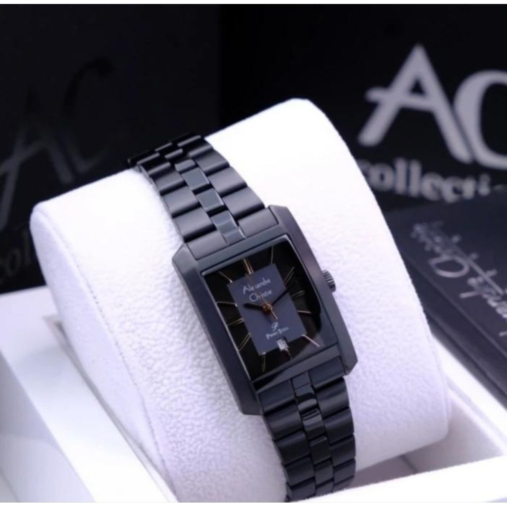 JAM TANGAN WANITA ORIGINAL ALEXANDRE CHRISTIE AC1019LD ALL BLACK STAINLESS STEEL