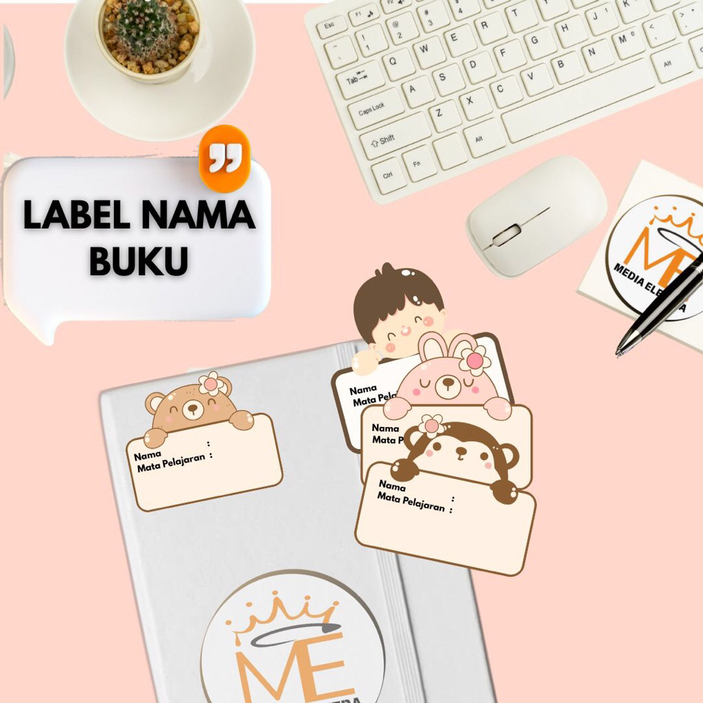 

label nama buku sekolah anak, label penanda buku karakter lucu