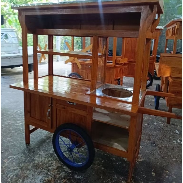 gerobak gorengan bisa di dorong kayu mahoni free ongkir