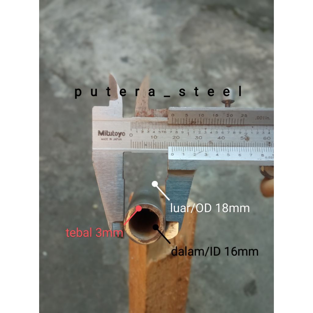 pipa besi seamles luar/OD 18mm dalam/ID 16mm tebal 1mm ukuran 10-100cm