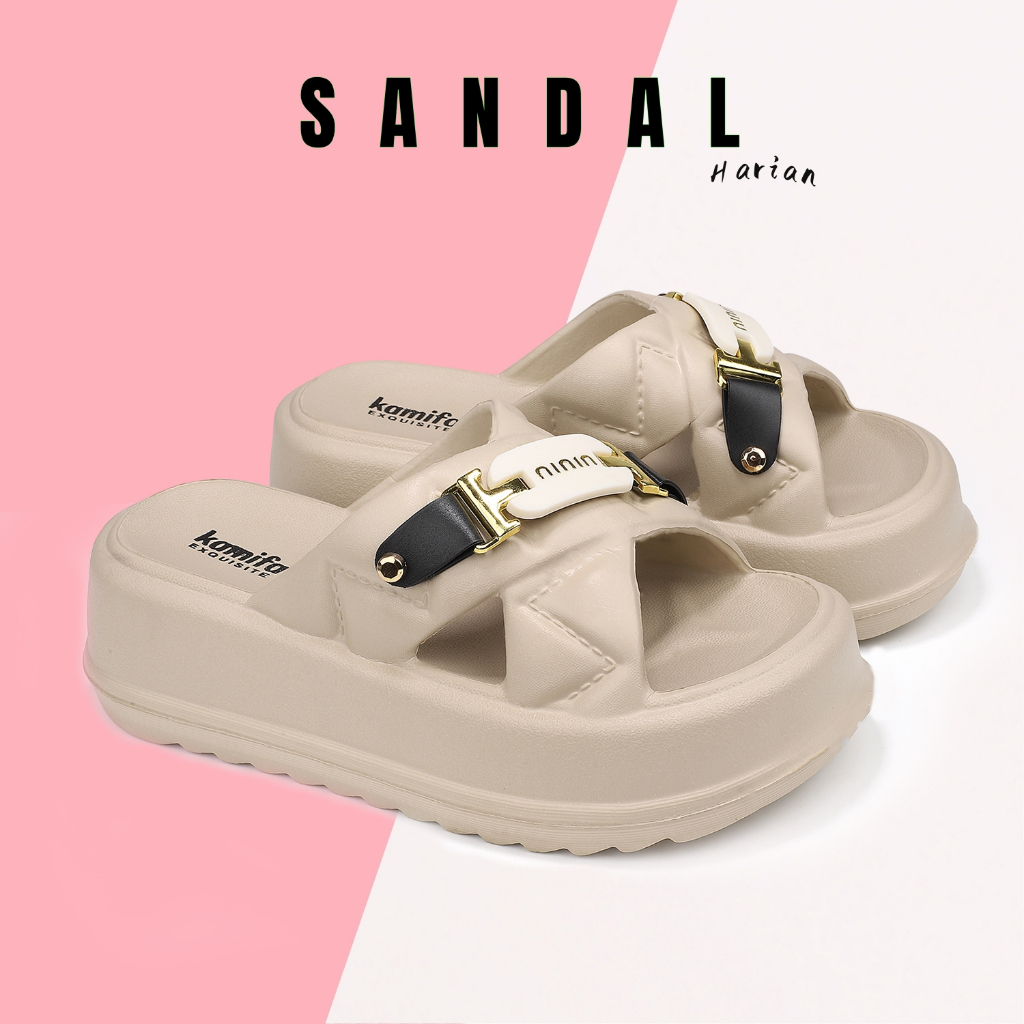 Sandal Selop Wanita Karet Nyaman  sSandal Sepatu Wanita Kekinian Platform Hak 5cm Sandal Wanita Eleg