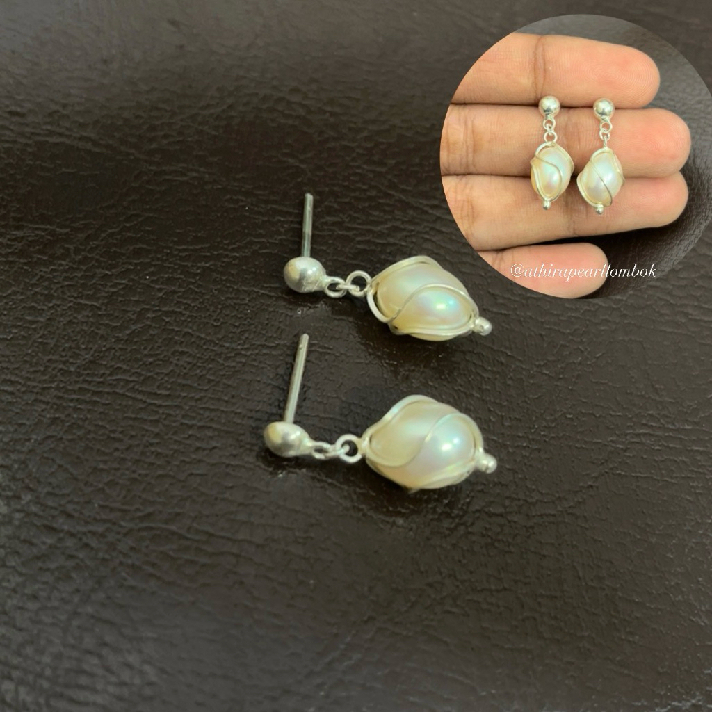 Anting perak925 mutiara air tawar asli lombok Anting anting wanita Anting mutiara lombok asli Anting