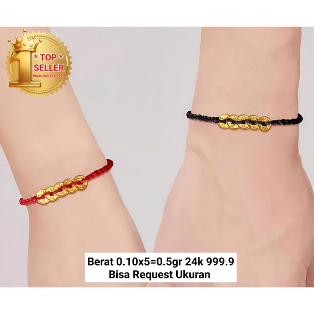 Gelang Koin Emas Asli 24K Hongkong 999% Tali