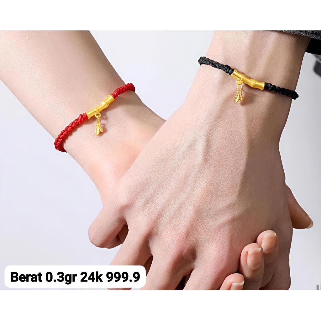 Gelang Emas Tulang Daun Asli 24k Hongkong 999% Tali - Gold Bracelet