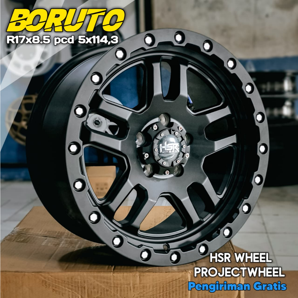 Velg Model Offroad Innova Xpander R17 HSR tipe Boruto 5x114 Black Ring 17 Pelek / HSR WHEEL CAWANG