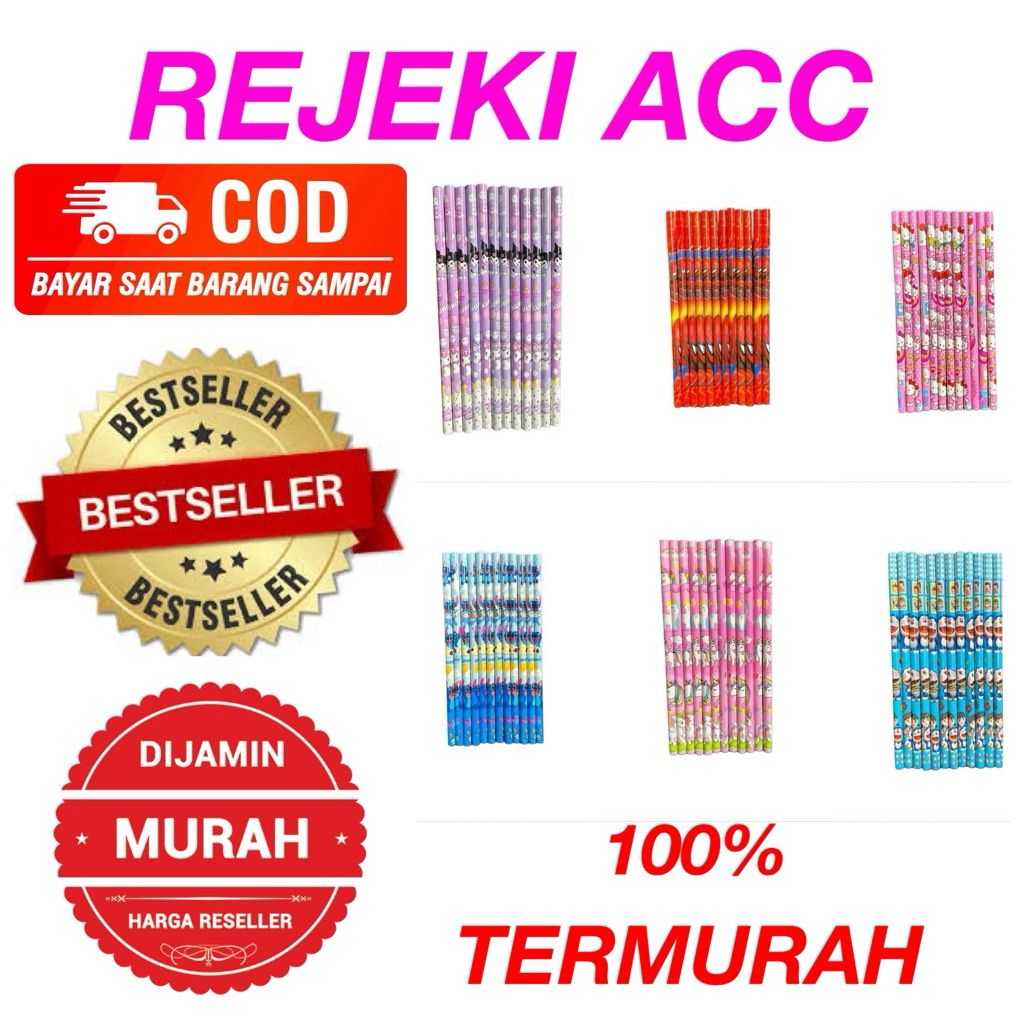 

Pensil 2B Karakter Lucu Anak Sekolah 1 Lusin 12pcs Kuromi Doraemon Hellokitty stitch unicorn Spiderman