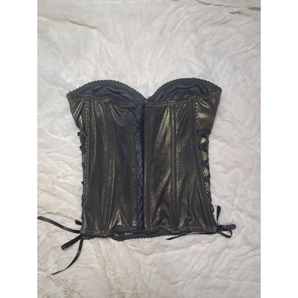 La Senza Metallic Black Lace Corset Lingerie - Preloved