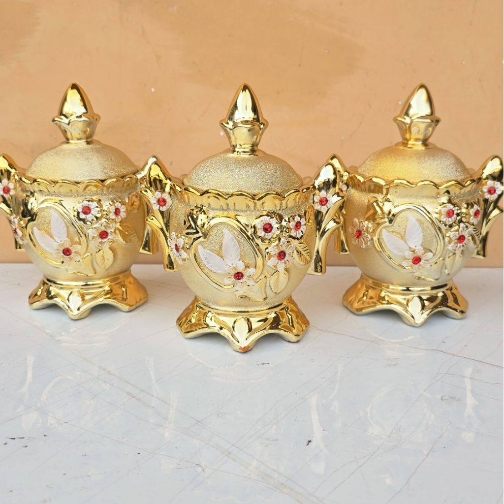 TOPLES PAJANGAN KERAMIK GOLD MEWAH SET 3 / PAJANGAN KERAMIK IMPORT