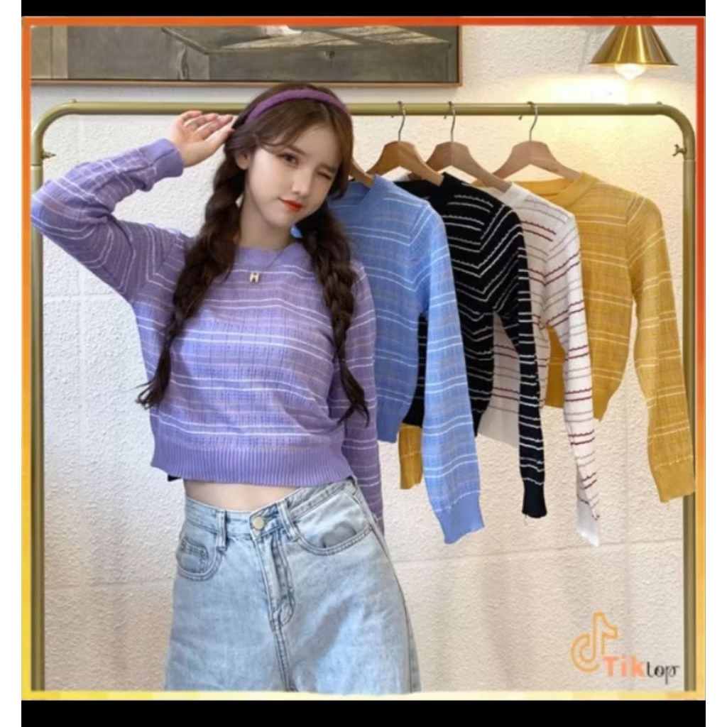 Atasan rajut korea style crop top wanita knit rajut kekinian wanita