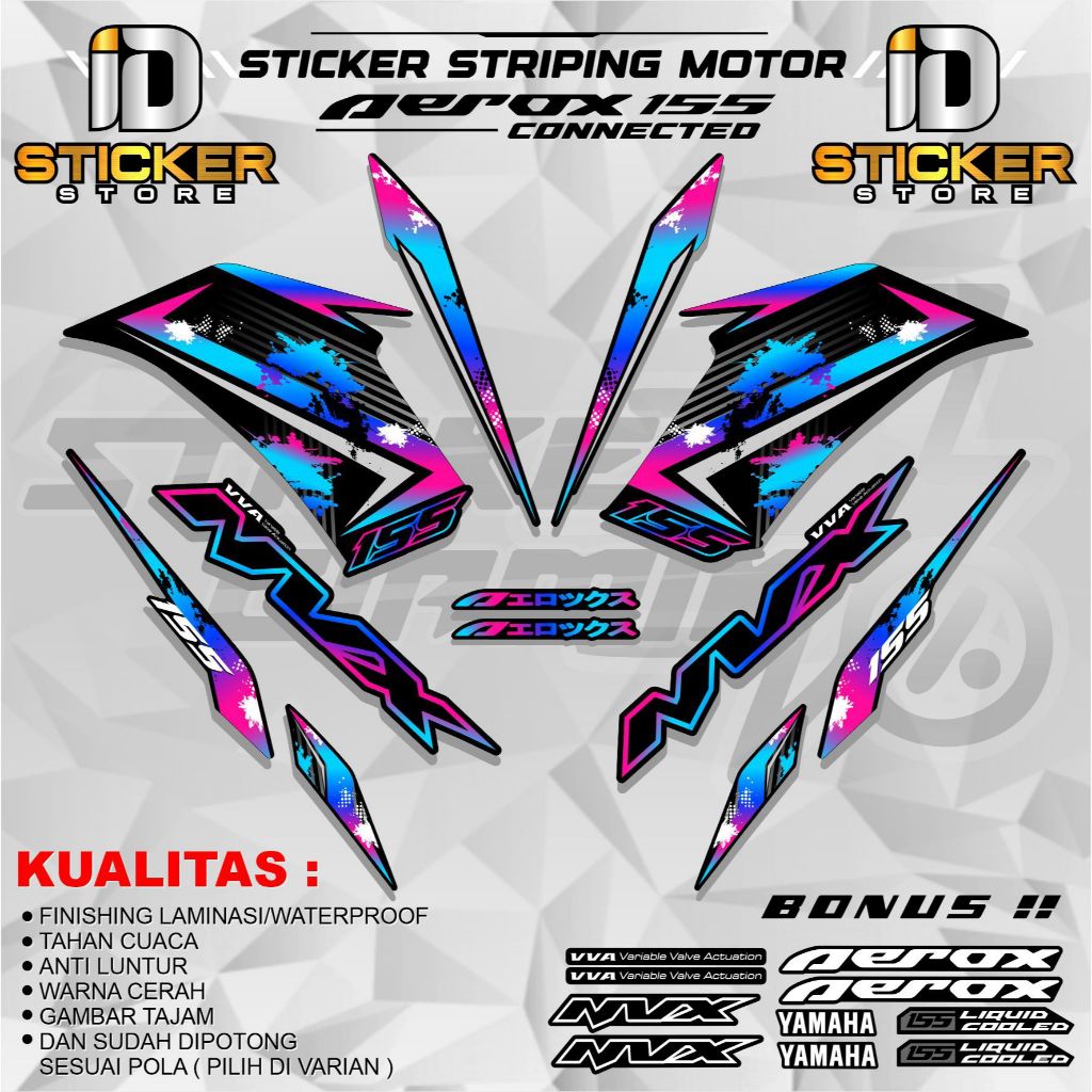STRIPING MOTOR AEROX CONNECTED 155 NVX STICKER VARIASI BODY MODIFIKASI TERMURAH