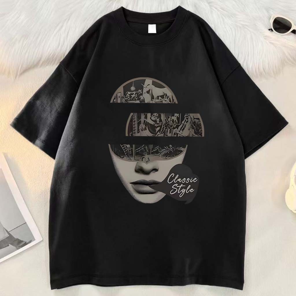 Kaos bergambar huruf desain wajah hip-hop gaya jalanan retro | Kaos Import baju t shirt pria | Kaos 