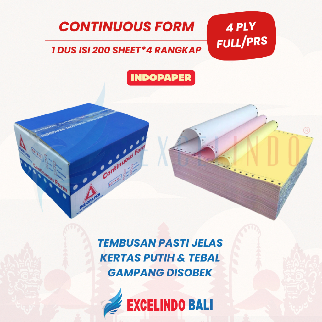 

Continuous Form 4 ply NCR Ekonomis UKURAN FULL/PERFORASI merk Indopaper
