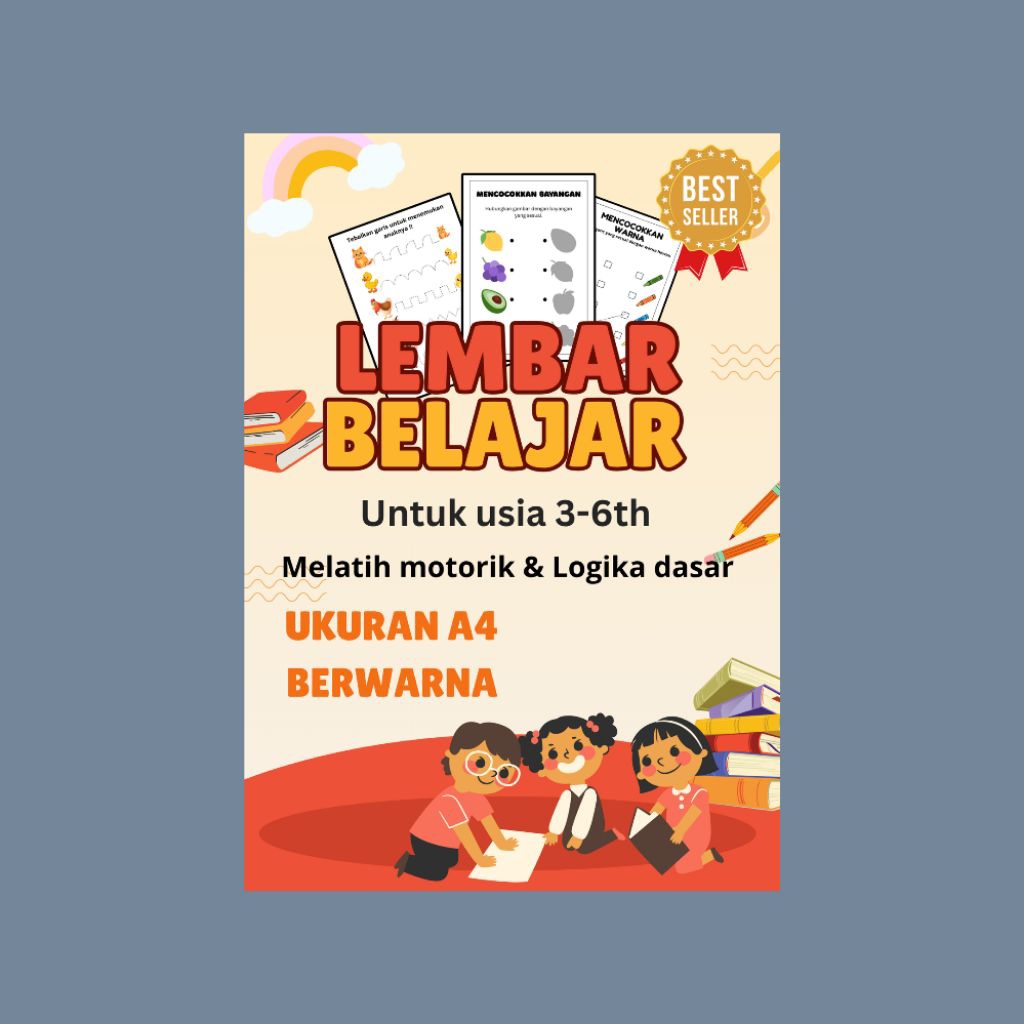 

Lembar belajar anak usia 3-6th tracing line ukuran A4 dan A5 isi 20