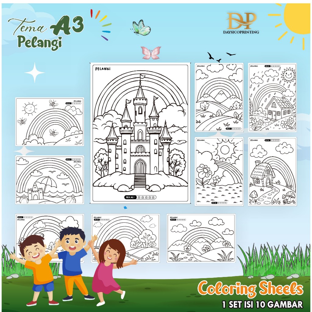 

(PELANGI 01) KERTAS MEWARAI ANAK PEMANDANGAN A3 - LEMBAR MEWARNAI MURAH READY STOCK - COLORING SHEETS ANAK PAUD/TK
