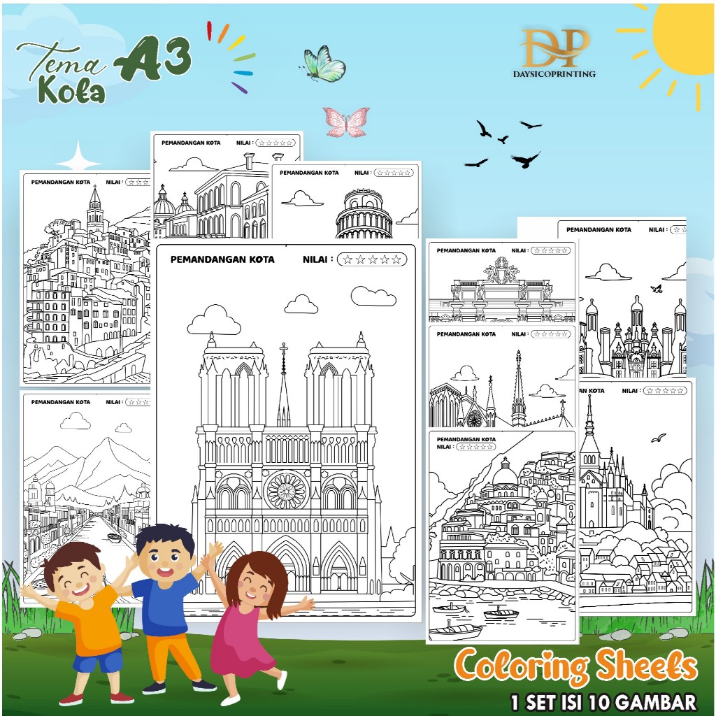 

(KOTA 01) KERTAS MEWARAI ANAK PEMANDANGAN A3 - LEMBAR MEWARNAI MURAH READY STOCK - COLORING SHEETS ANAK PAUD/TK