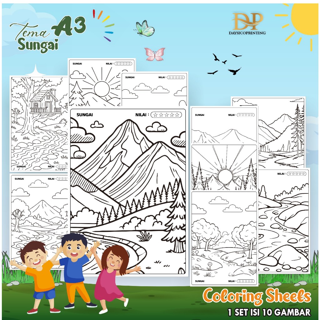 

(SUNGAI 01) KERTAS MEWARAI ANAK PEMANDANGAN A3 - LEMBAR MEWARNAI MURAH READY STOCK - COLORING SHEETS ANAK PAUD/TK