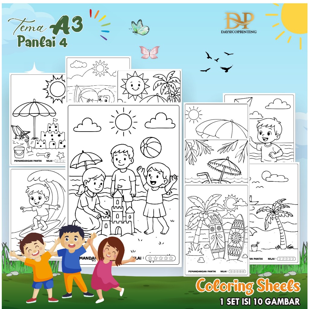 

(PANTAI 04) KERTAS MEWARAI ANAK PEMANDANGAN A3 - LEMBAR MEWARNAI MURAH READY STOCK - COLORING SHEETS ANAK PAUD/TK