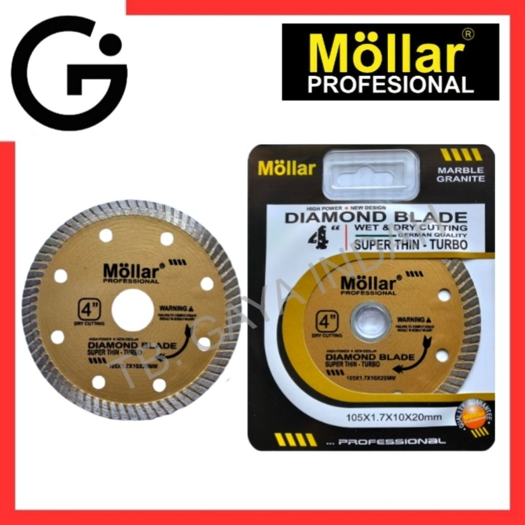 MOLLAR DIAMOND BLADE MARBLE & GRANITE SUPER THIN TURBO 4" - MATA GERINDA POTONG KERAMIK & GRANIT SUP