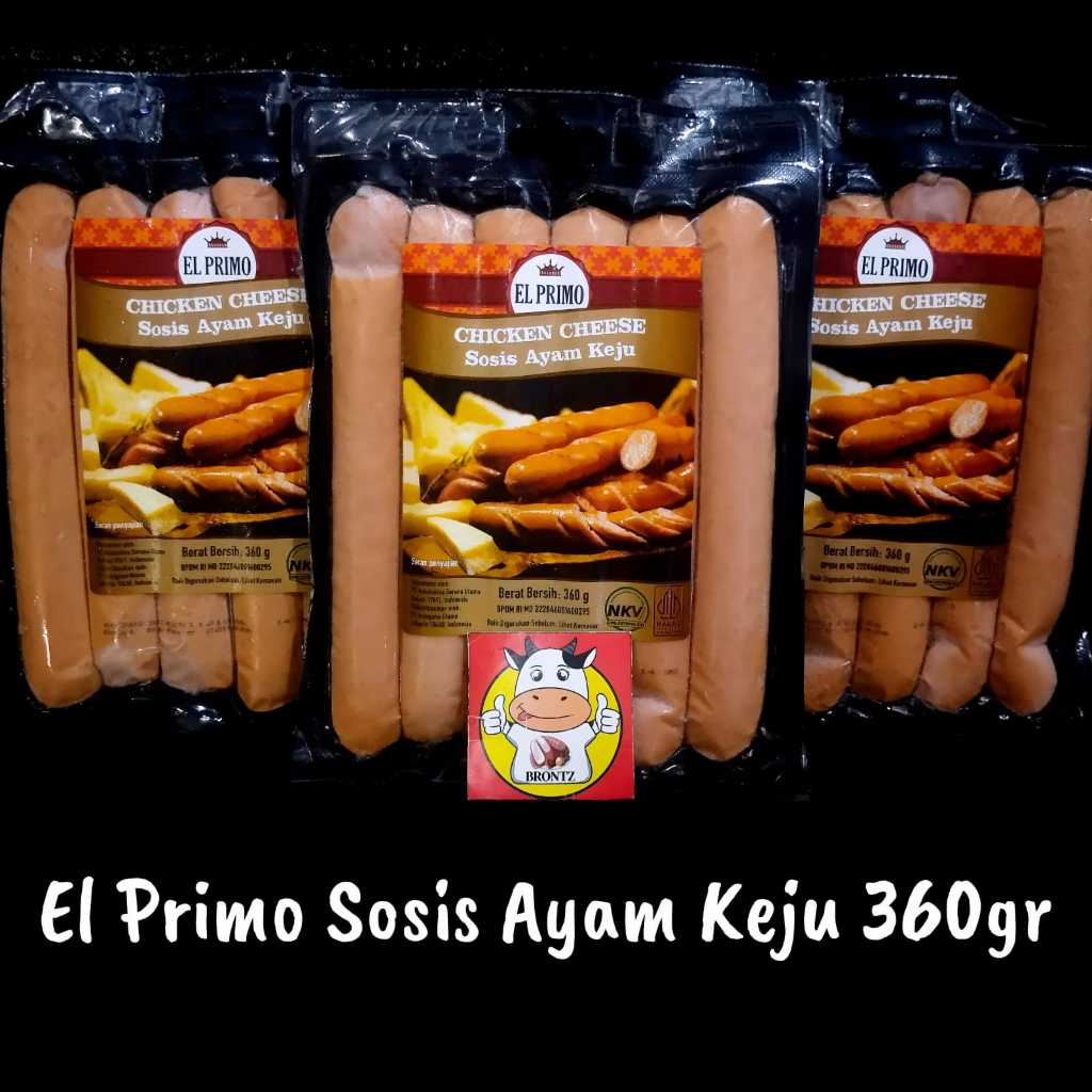 

EL PRIMO SOSIS AYAM KEJU 360GR/EL PRIMO SOSIS SAPI KEJU 500GR-FROZEN FOOD-BRONTZ JOGJA
