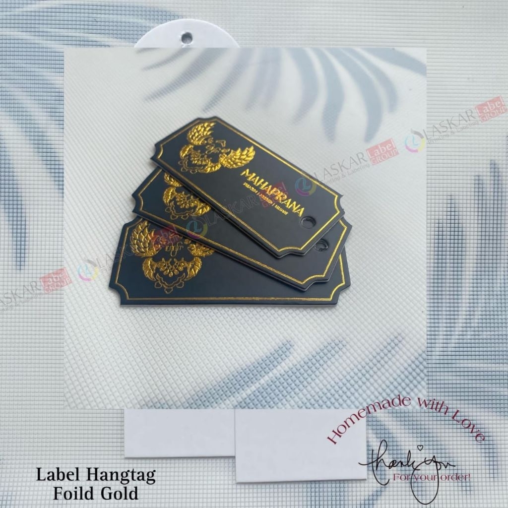 

hangtag foil embos mengkilap dan timbul / hangtag premium / tag nam custom