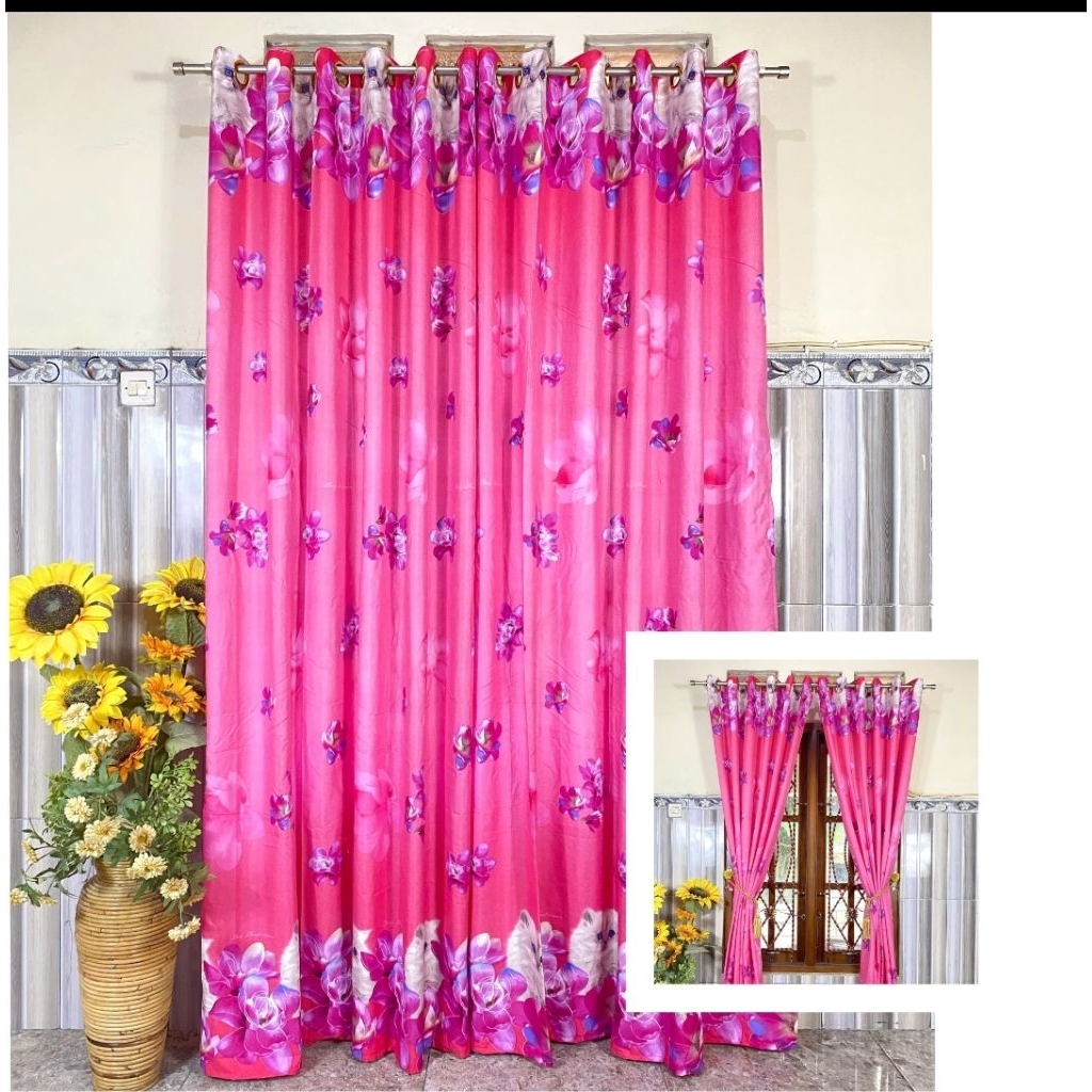 Gorden Tirai Homemade Smokring motif  Bunga Pink Sakura