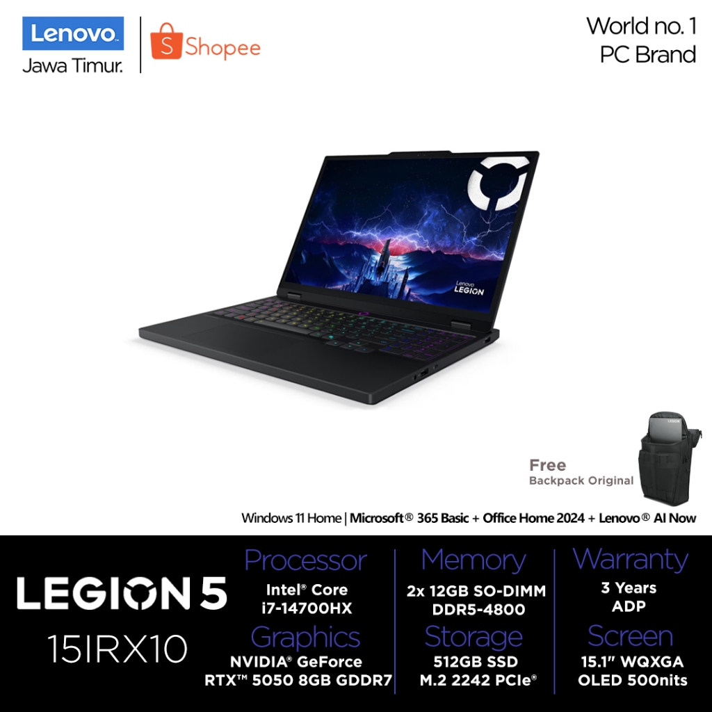 Lenovo Legion 5 4RID Core i7-14700HX 24GB 51GB RTX 5050 8GB, Boost Clock 2662MHz