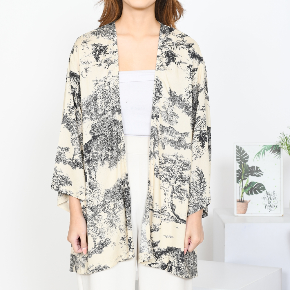 Cardigan Kimono Outer Flower , Cardigan Wanita Oversize, cardigan Wanita Katun
