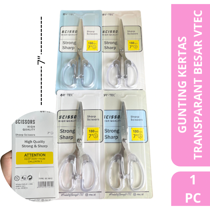 

[1 PC] Gunting Kertas Tajam Transparant Aesthetic / Gunting Kertas Ukuran Besar 180mm Vtec
