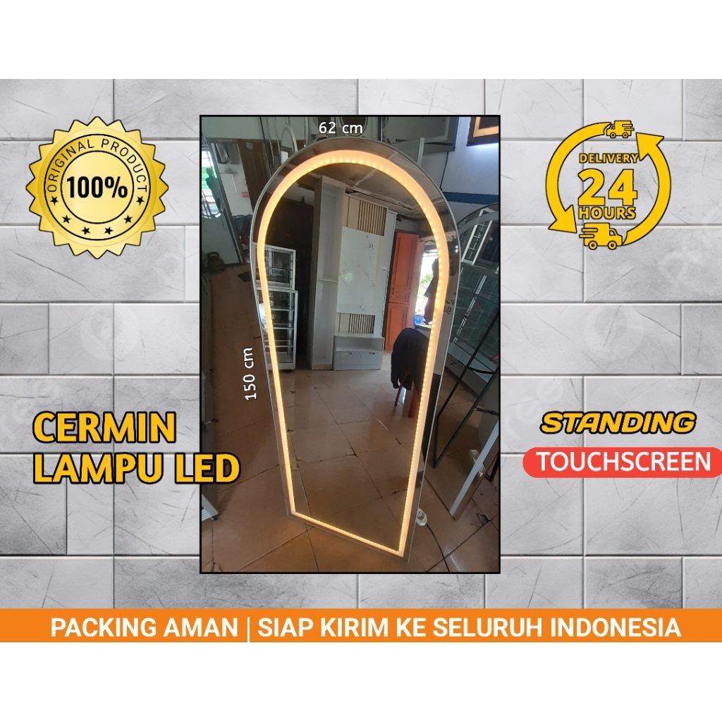 STANDING MIRROR LED STANDARD 150cmx62cm - CERMIN BERDIRI LAMPU LED PREMIUM