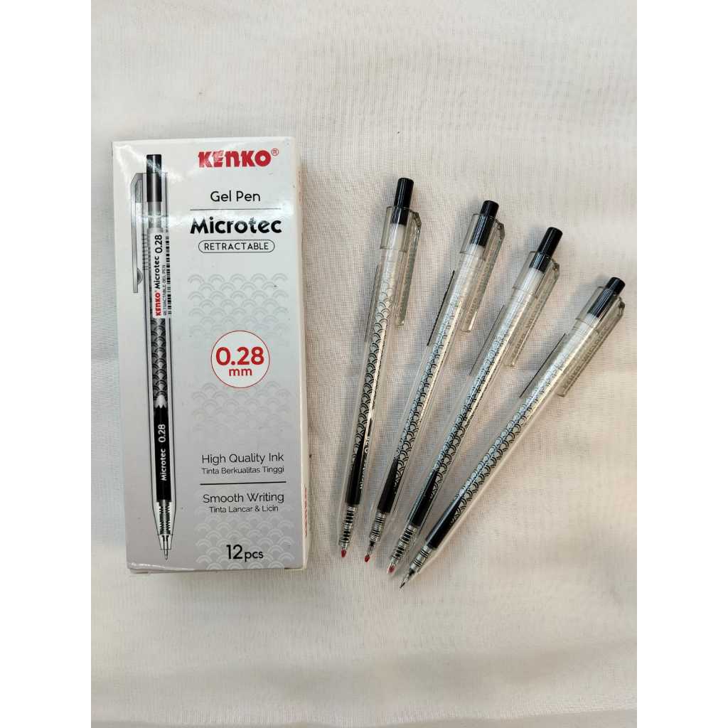 KENKO - Pulpen Gel Pen Microtech 0.28 Retractable - Black - Pcs / Produk Original / Bolpoin Gel Kenk