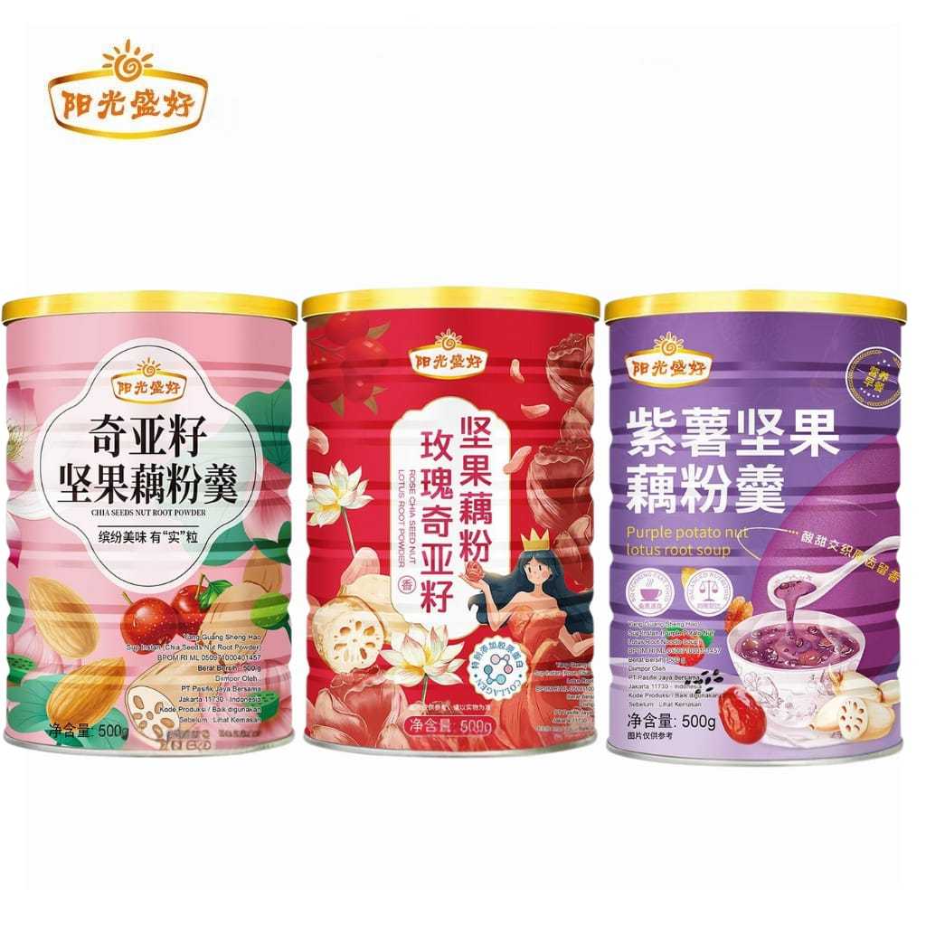 

[HEMAT]YANG GUANG SHEN HAO Paket Bundling 3 Rasa Oufen Lotus Powder Bubuk Akar Teratai Original BPOM RI-Lotus Almond-Ubi Purple-Rose Colagen 500gram