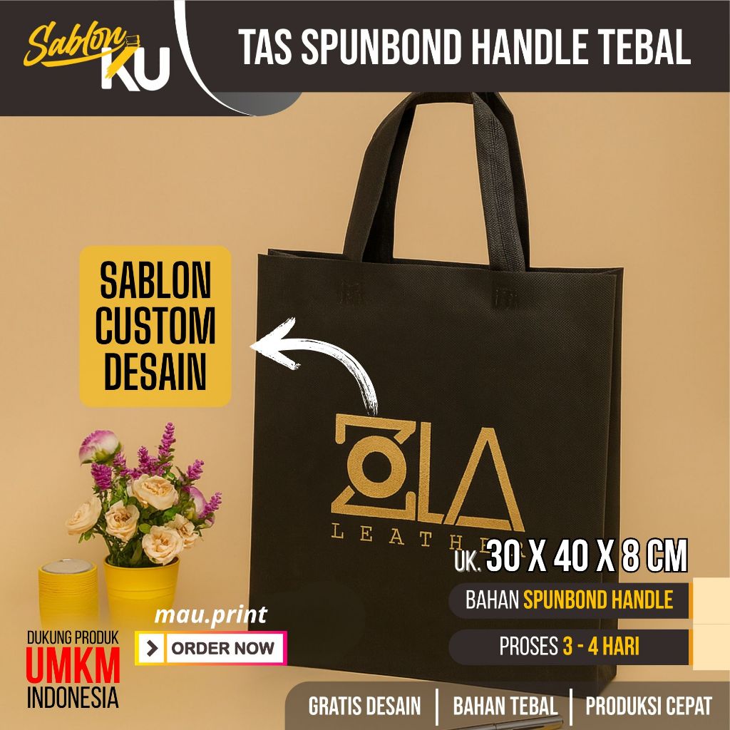 

Tas Goodiebag kain spunbond handel handle jinjing custom sablon 30x40 x 8 cm souvenir ultah syukuran