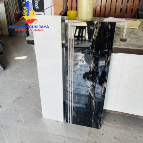 granit keramik tangga combinasi hitam motif + putih polos 30x90+20x90 custom ukuran &motif