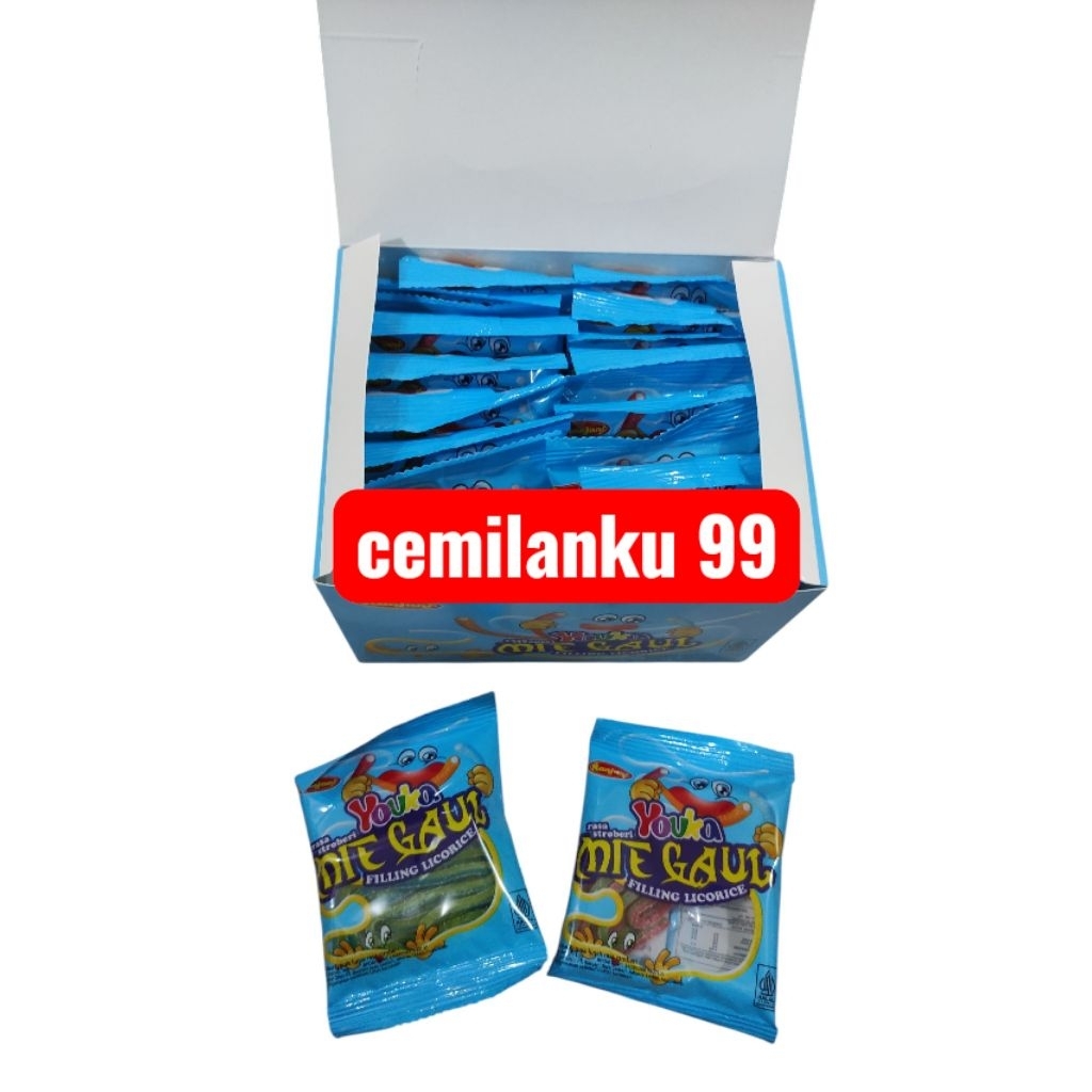 

Kembang Gula Lunak berbentuk Mie Gaul rasa Strawberry (1box isi 20 sachet)