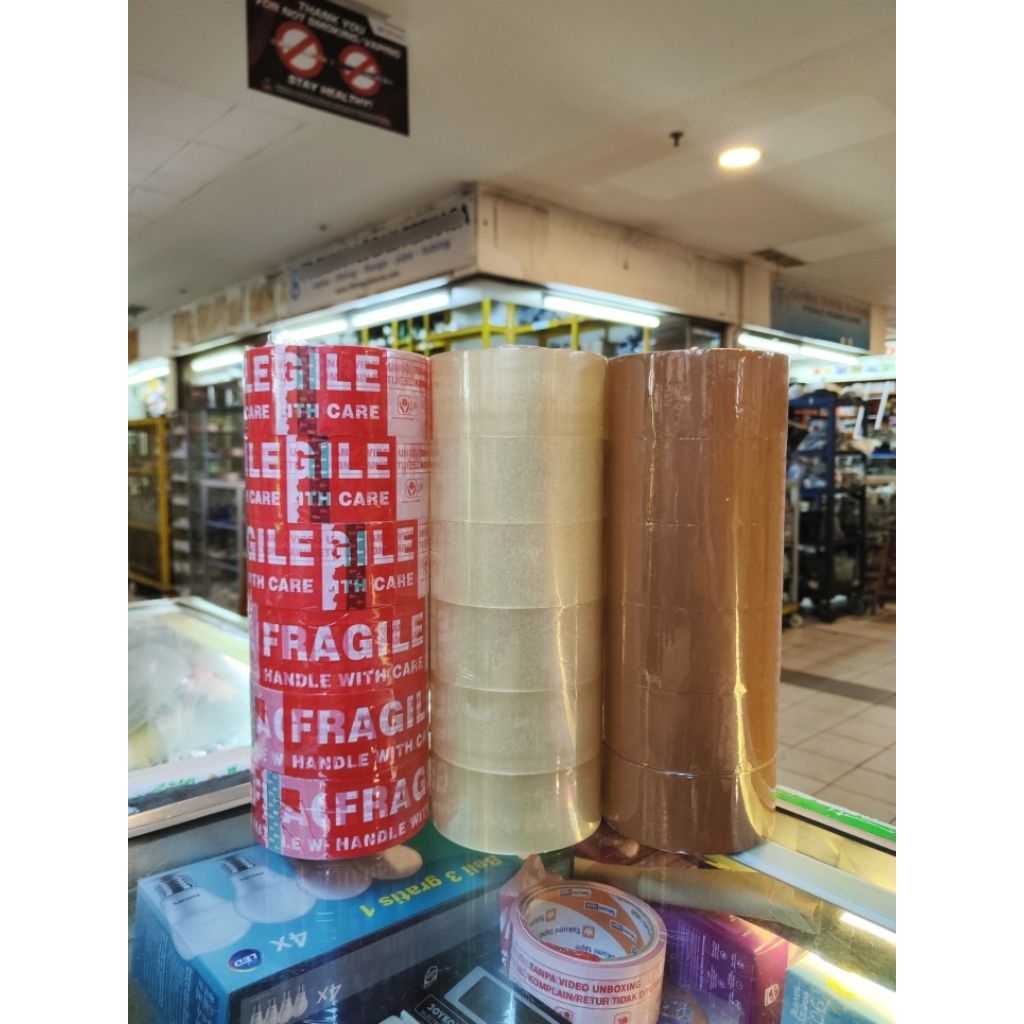 

Lakban bening Lakban clear Lakban Coklat Lakban Fragile Lakban jangan dibanting 48mm x 50 meter per 1 rol