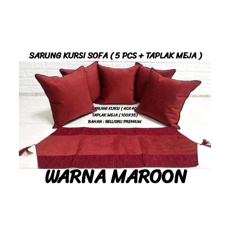 SARUNG BANTAL KURSI SOFA (5PCS + 1 TAPLAK MEJA) MAROON / SET SARUNG BANTAL KURSI DAN TAPLAK MEJA BAH
