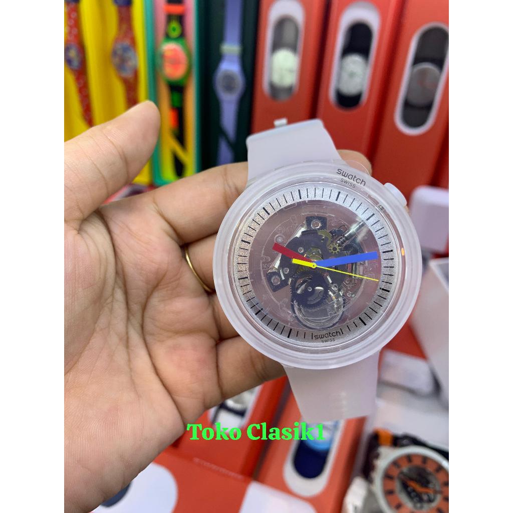 Original 100% Jam Tangan Unisex Swatch SB01K100 Clearly Bold skeleton transparan Garansi resmi 2 tah