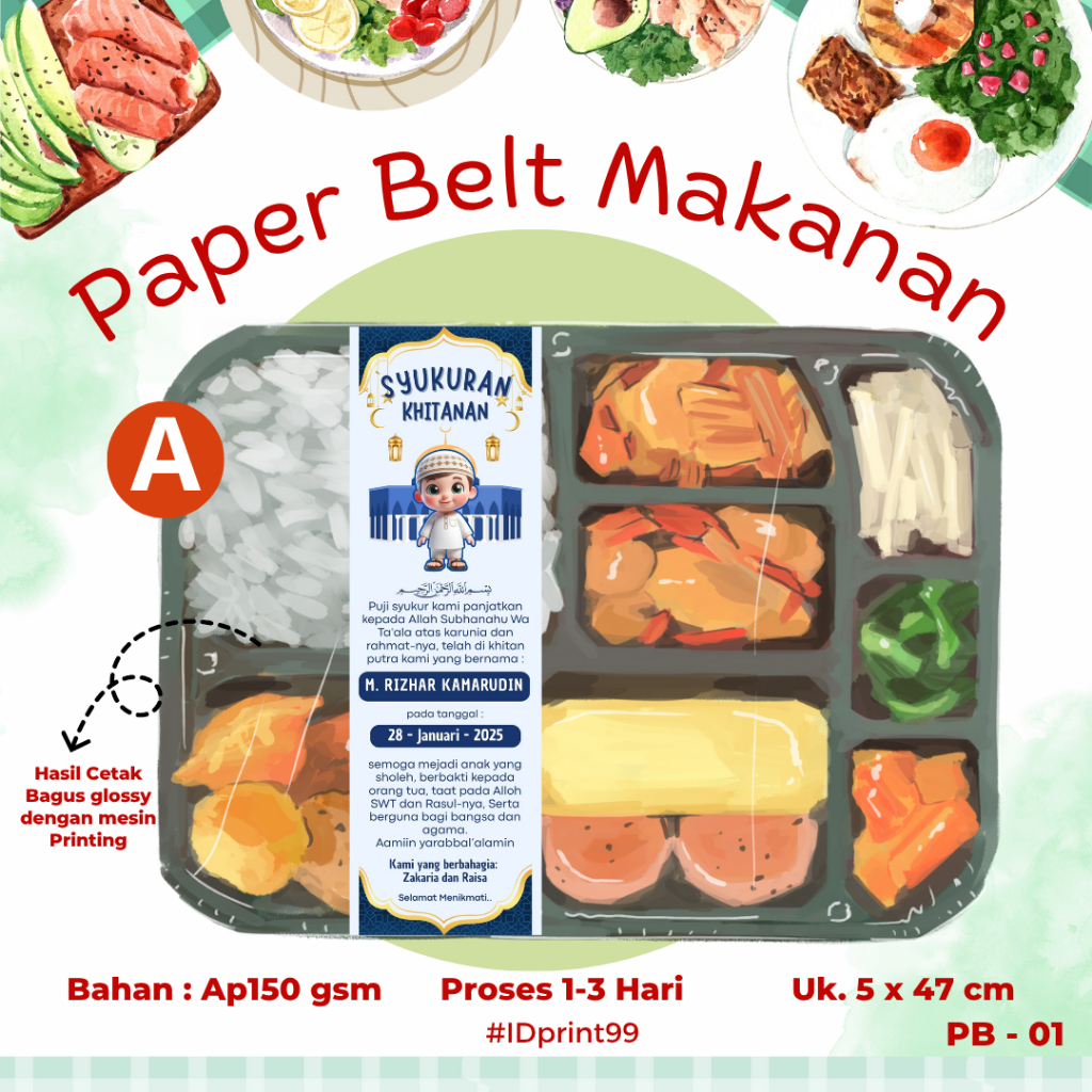 [10pc] PAPER BELT MAKANAN CUSTOM MURAH 5 X 47 CM | PAPER BELT MAKANAN BENTO