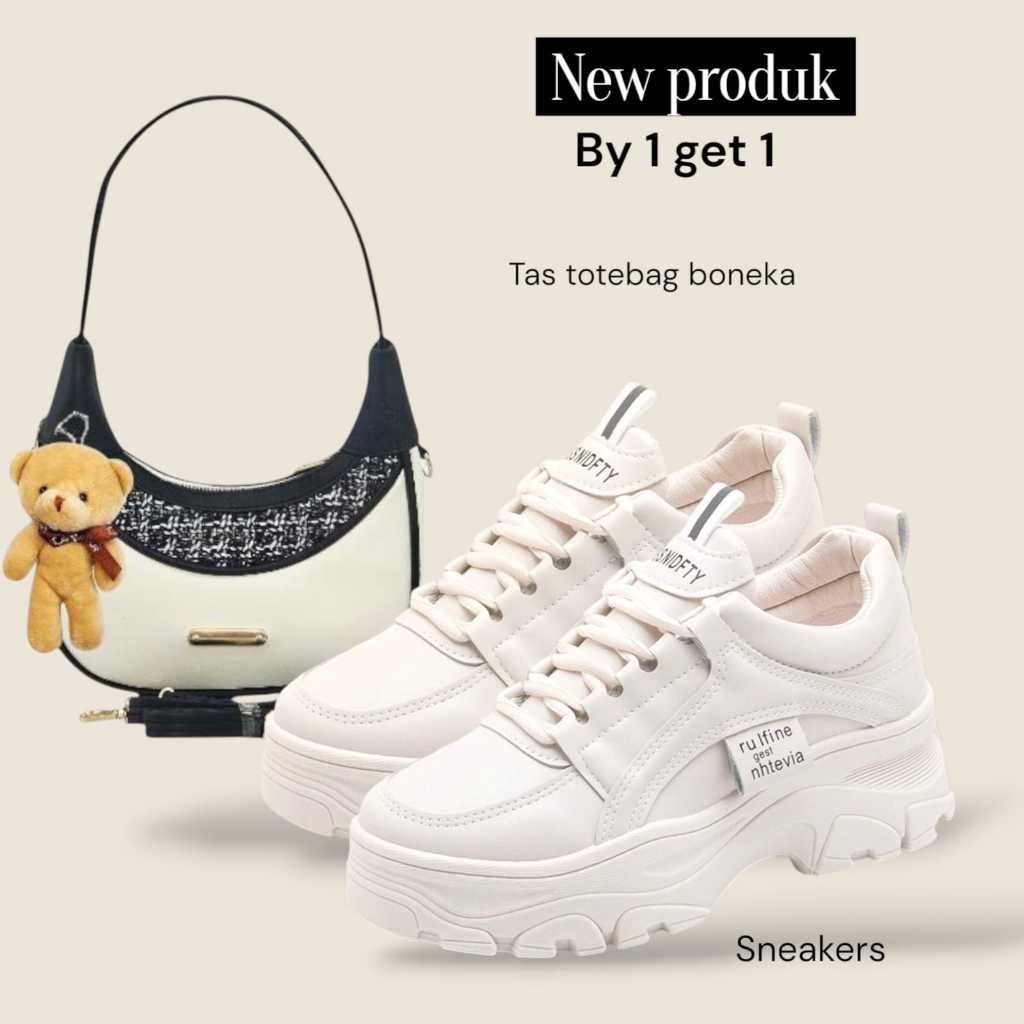 Paket hemat 2set sepatu sneakers Casual Shoes wanita+tas wanita slempang plus boneka