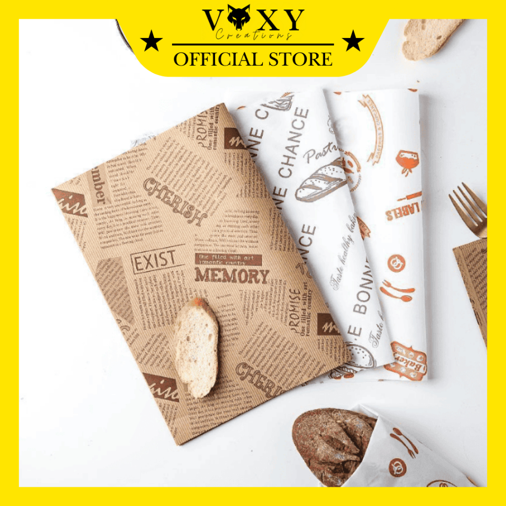 

100 Lembar Wrapping Paper Makanan / Kertas Sandwich Roti Alas Kue Kertas Burger Motif