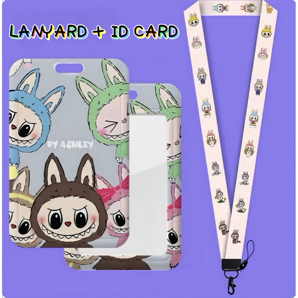 

LANYARD ID CARD HOLDER R-JUST KARAKTER LABUBU LUCU PASTEL PVC PREMIUM GANTUNGAN KARTU SEKOLAH KANTOR