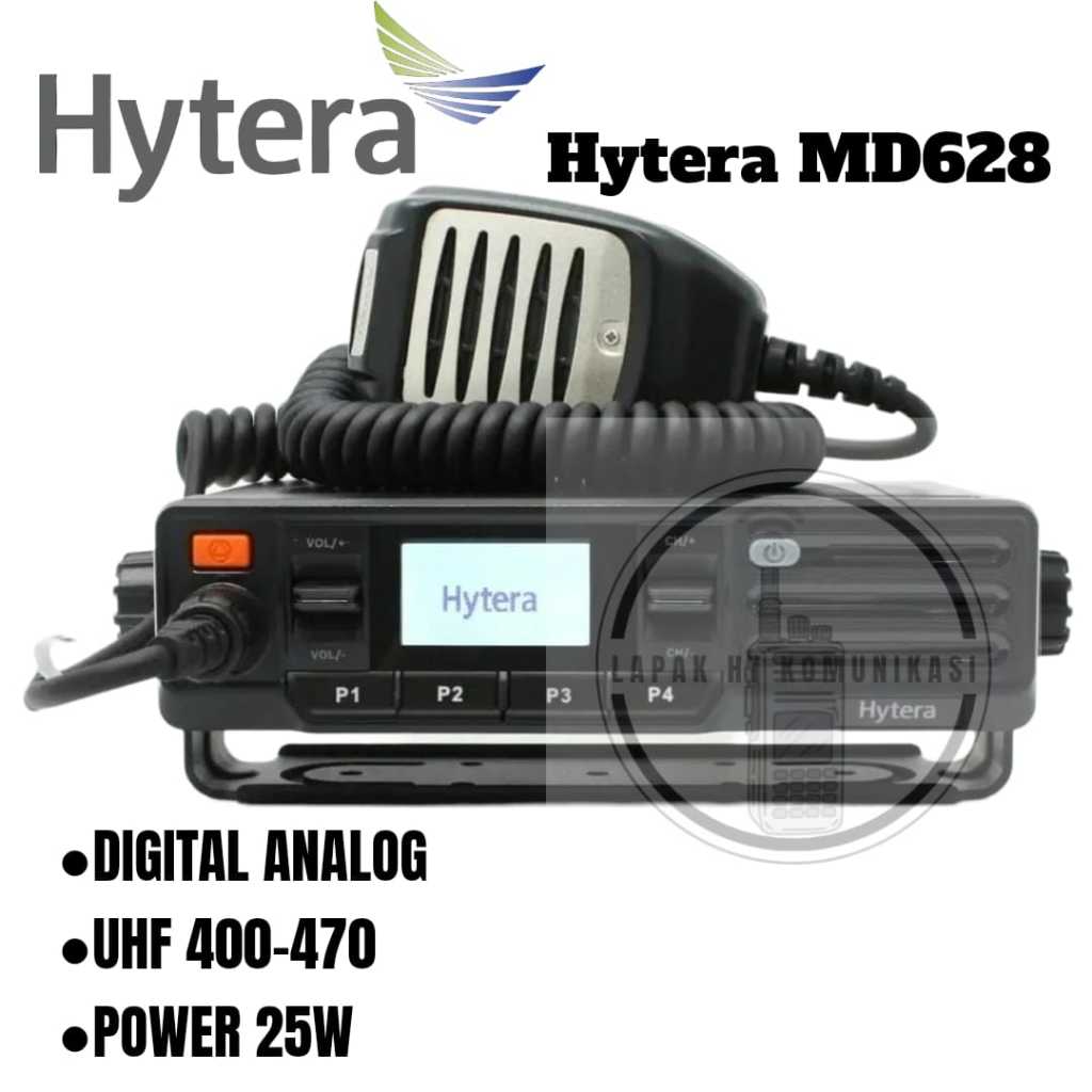 Hytera MD628 UHF 400-470 MHz Radio Mobil Digital Analog 25W dengan Layar LCD 1.5 Inch Garansi Resmi 
