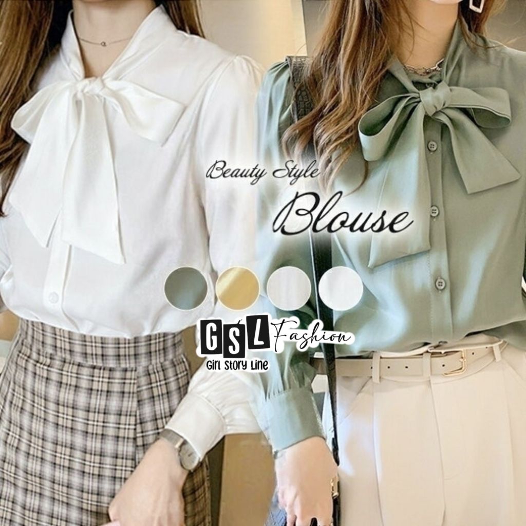 Kemeja Polos Satin Silk Lengan Panjang Premium Wanita Blouse Korean Cewek Size M L XL XXL XXXL Jumbo