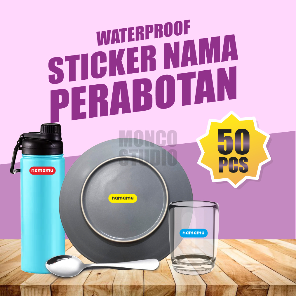 

50 Pcs stiker custom nama stiker piring sendok sticker perabotan waterproof timbul Sticker uv dtf