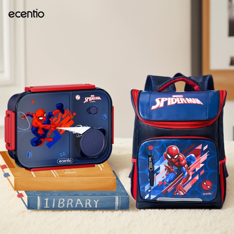 【Spider Man】ecentio Kotak Makan Set anti tumpah lunch box anak 800ml & Tas Anak Sekolah Laki Laki SD